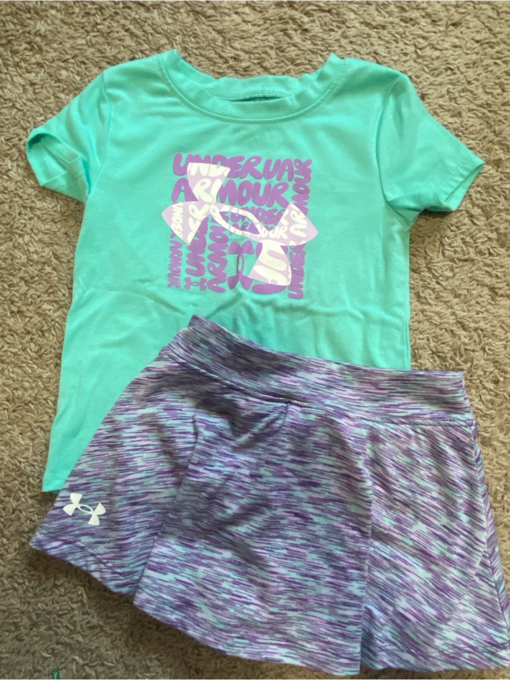 Under Armour Mint Green Swim Tee with Purple Patterned Shorts